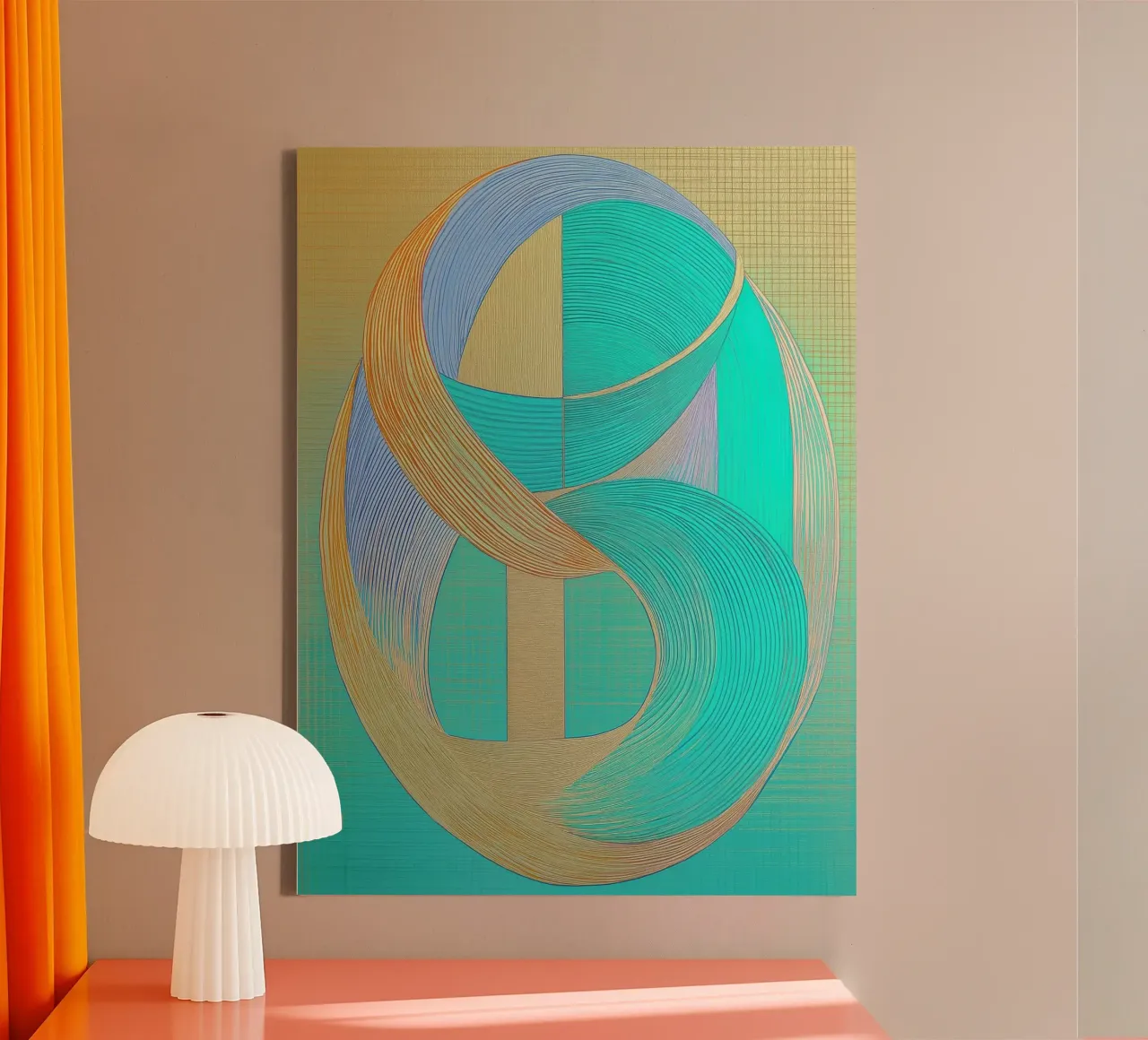 Abstract shapes in gold and turquoise canvas by Imagine