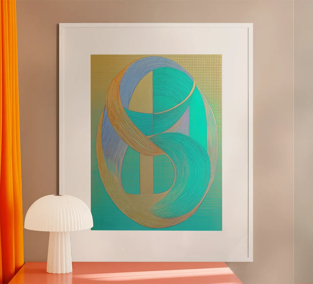 Abstract shapes in gold and turquoise hahnemühle by Imagine