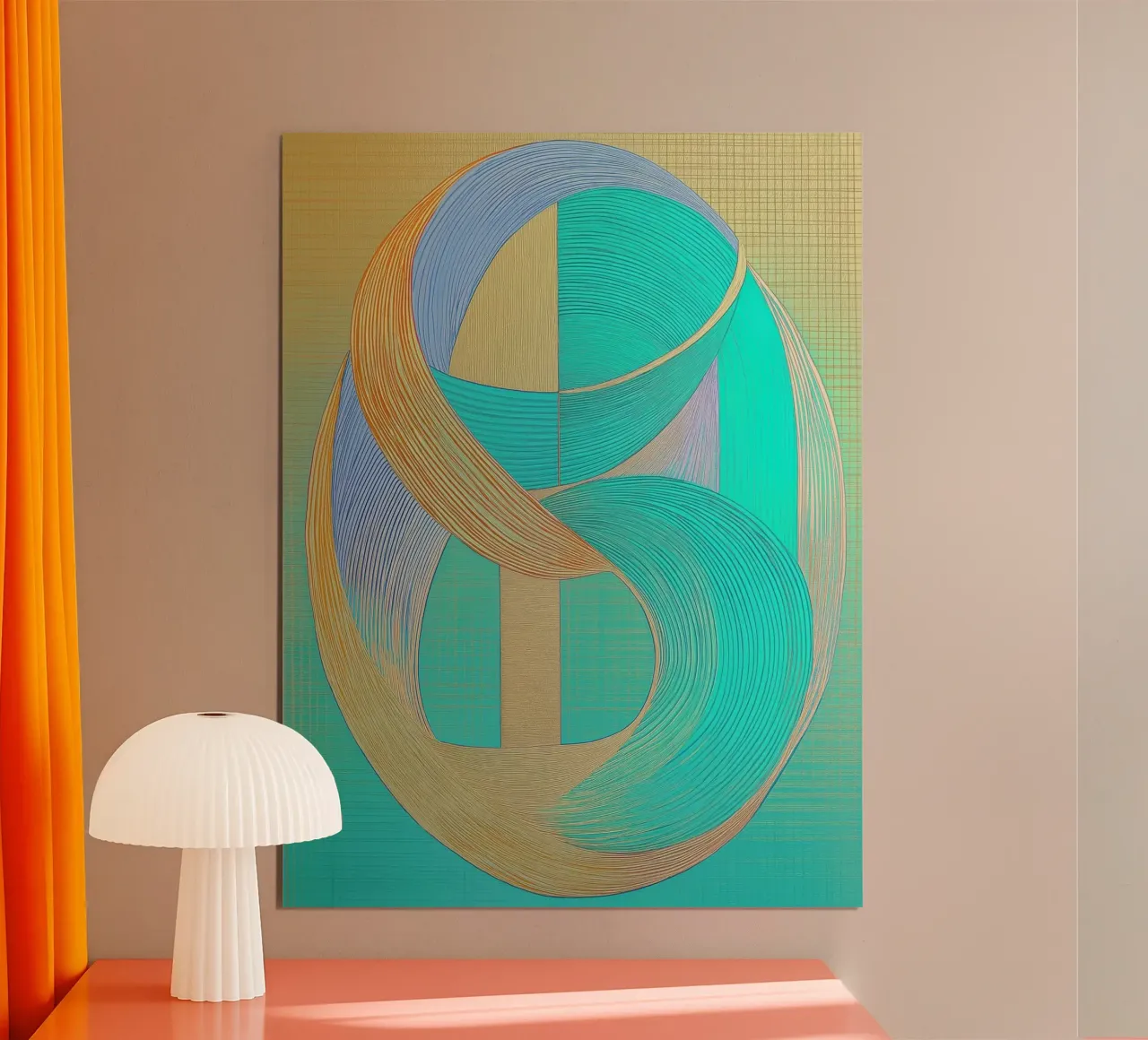 Abstract shapes in gold and turquoise hahnemühle by Imagine