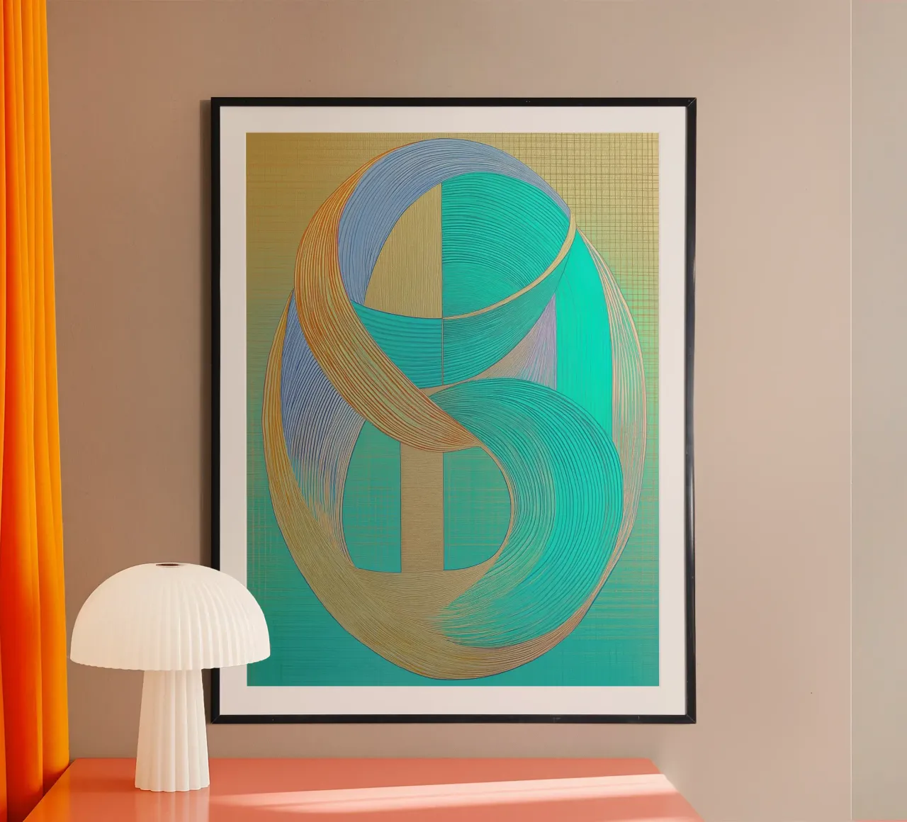 Abstract shapes in gold and turquoise hahnemühle by Imagine