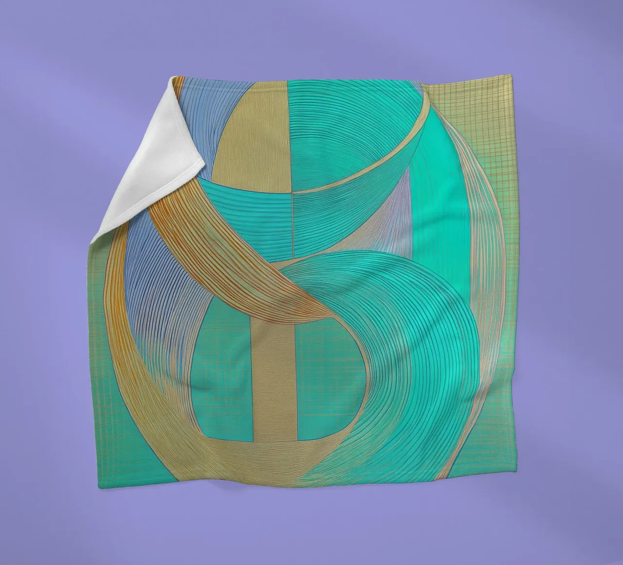 Abstract shapes in gold and turquoise fleece blanket by Imagine