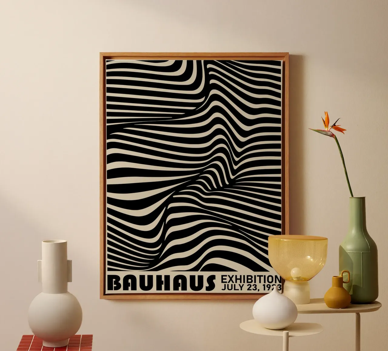 Bauhaus Poster – Op Art Linienmuster 1923 Leinwand mit Schattenfugenrahmen von Studio Vibe