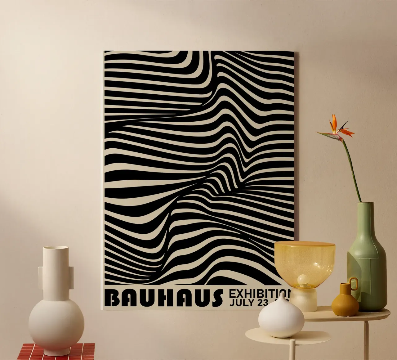 Bauhaus Poster – Op Art Linienmuster 1923 Leinwand mit Schattenfugenrahmen von Studio Vibe