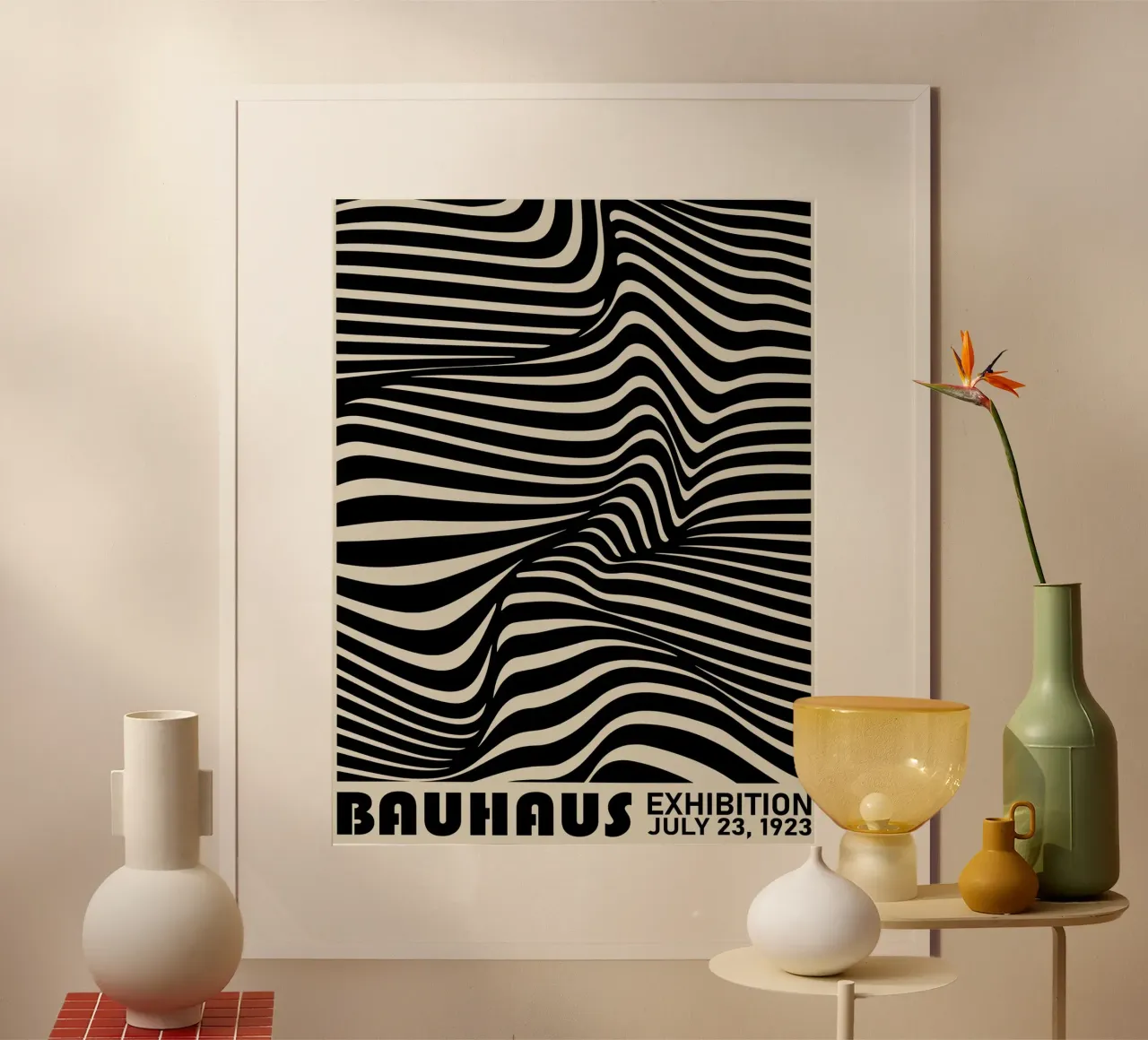 Poster Bauhaus - Modello di linea Op Art 1923 poster con telaio in legno da Studio Vibe