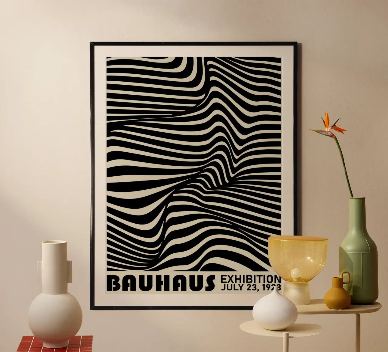 Poster Bauhaus - Modello di linea Op Art 1923 poster con telaio in legno da Studio Vibe