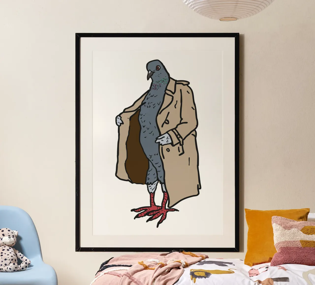 Pigeon Flasher poster con telaio in alluminio da Melty Shirts