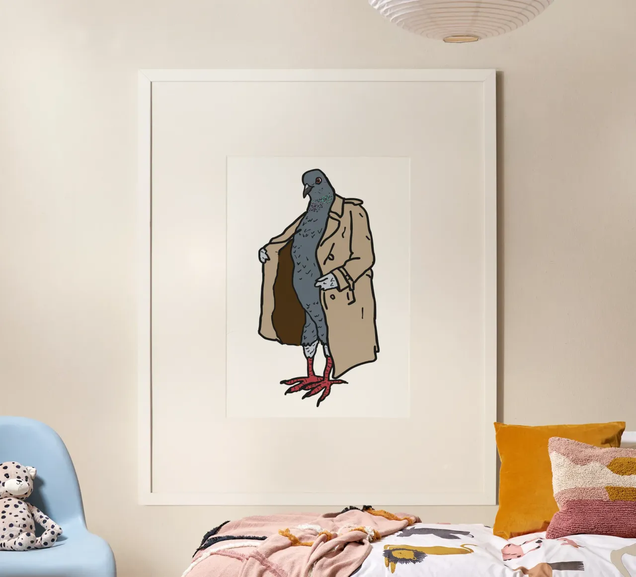 Pigeon Flasher poster avec cadre en aluminium de Melty Shirts