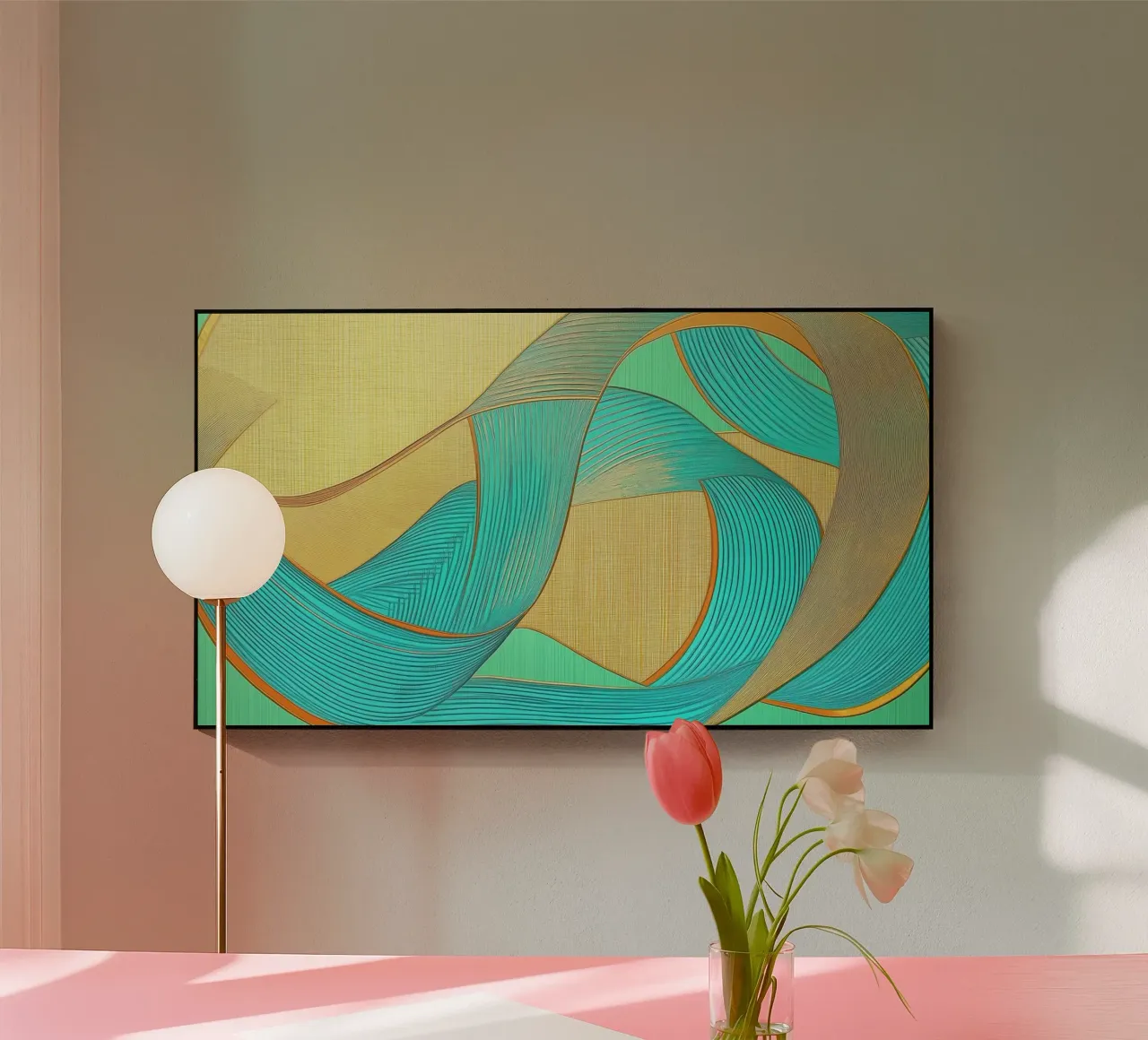 Abstract shapes in gold and turquoise acrylic glass by Imagine