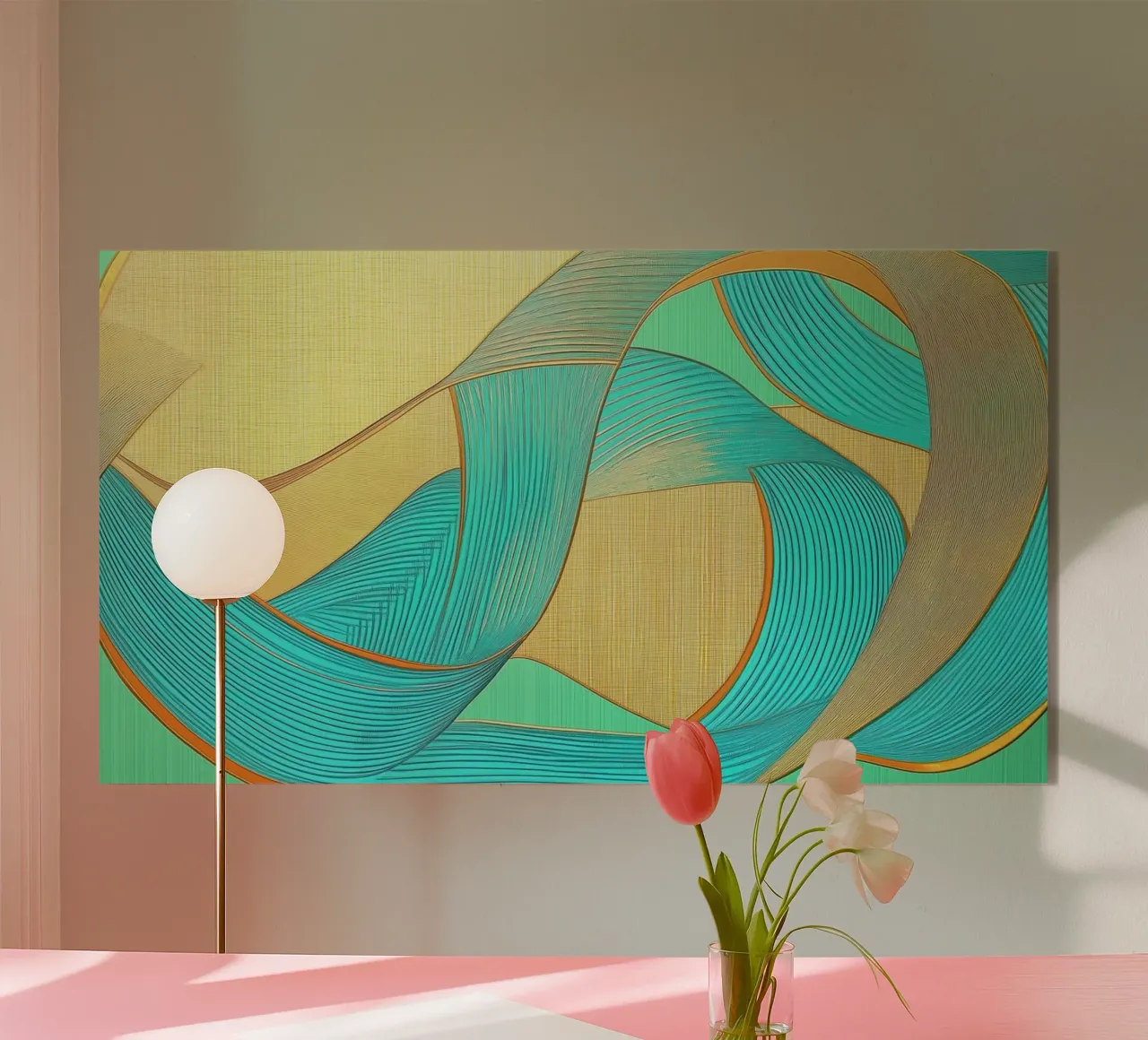 Abstract shapes in gold and turquoise acrylic glass by Imagine