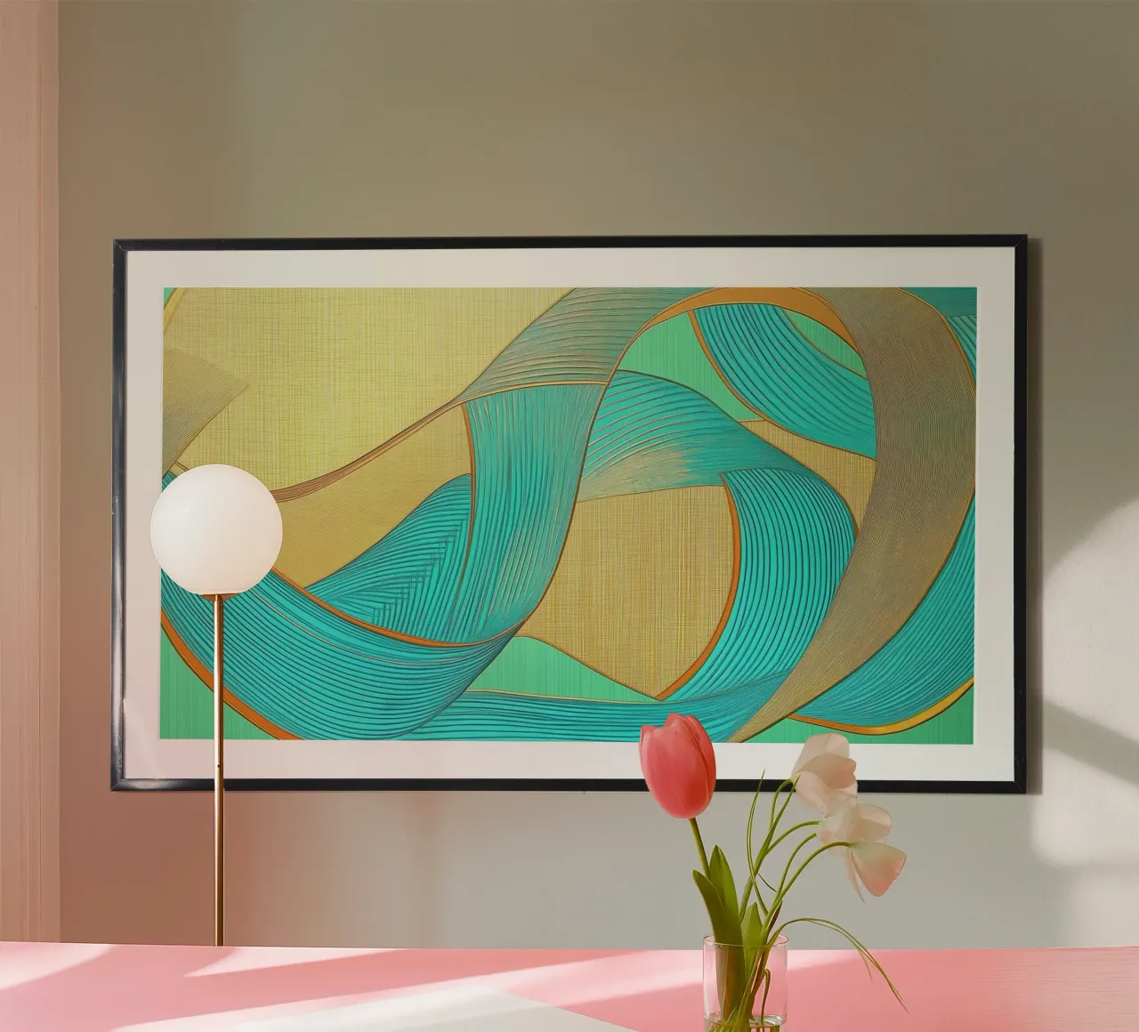 Abstract shapes in gold and turquoise hahnemühle by Imagine