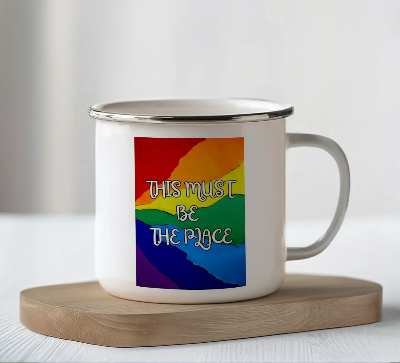This Must be the Place Rainbow tazza in smalto da Melty Shirts