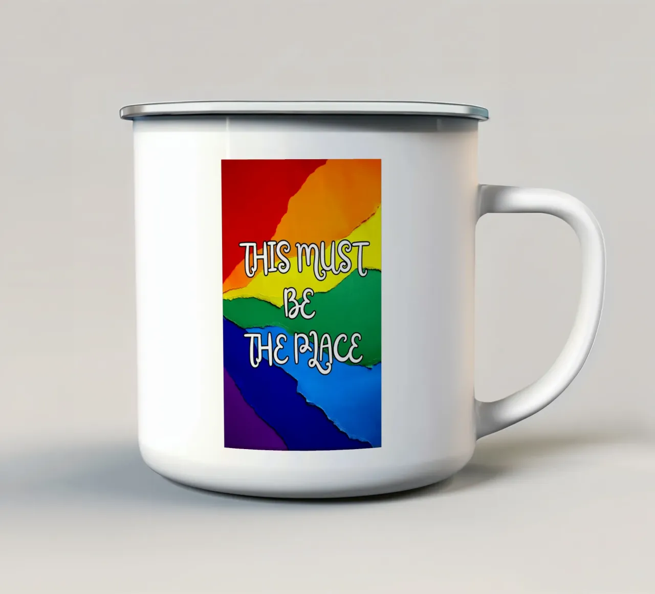 This Must be the Place Rainbow tazza in smalto da Melty Shirts