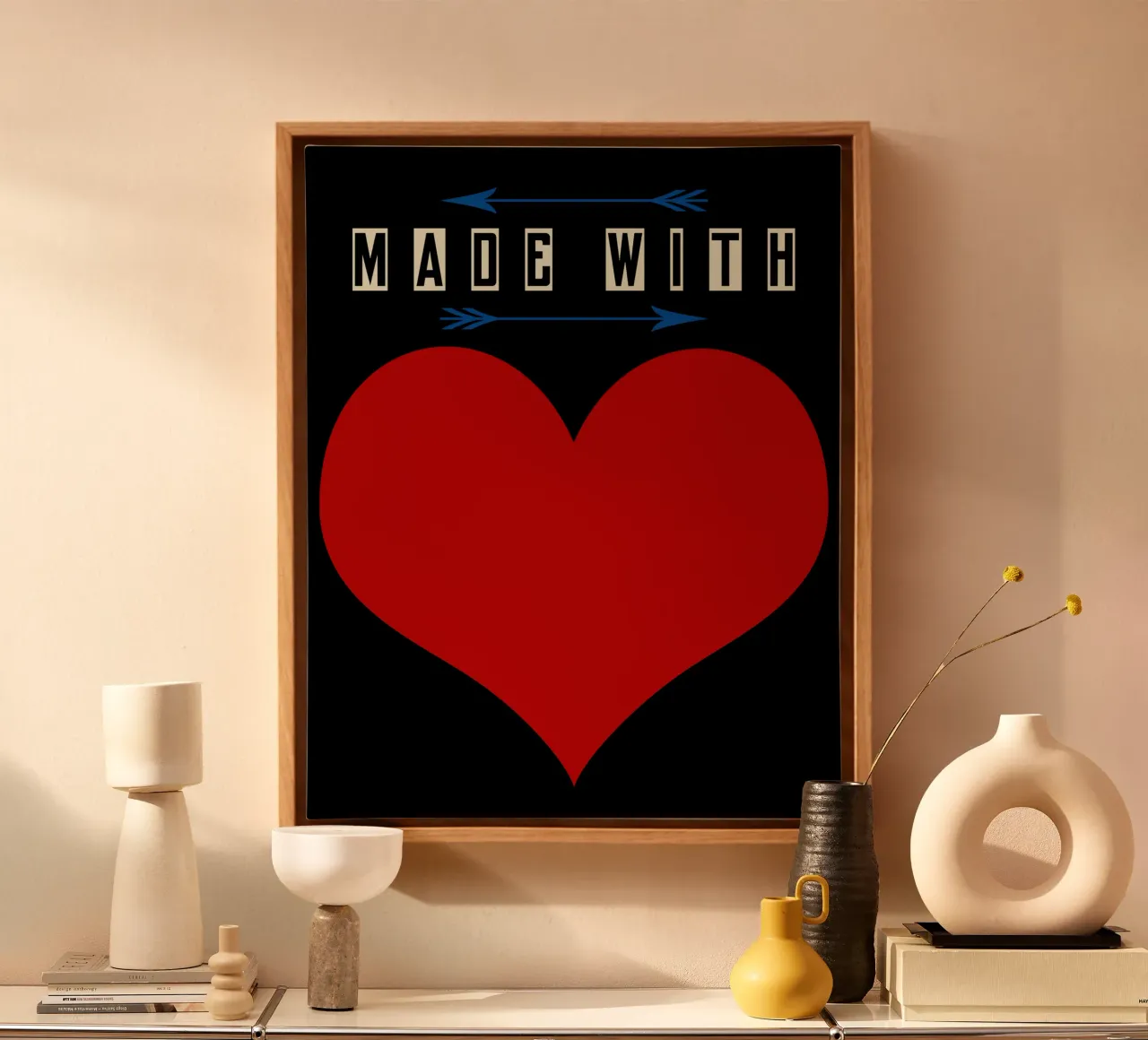 Made with heart Red canvas met Baklijst van TijanaArtStudio88