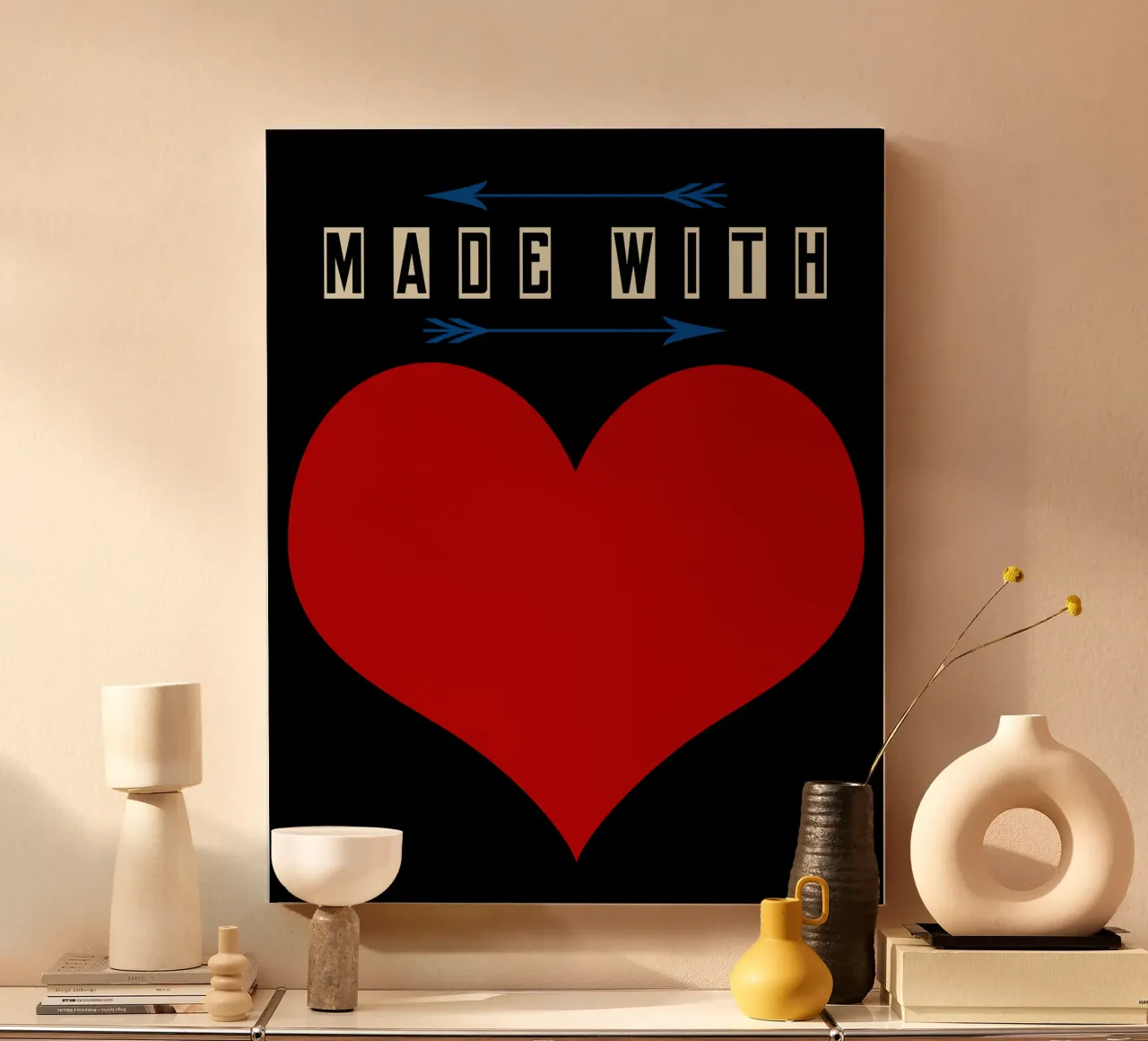 Made with heart Red canvas met Baklijst van TijanaArtStudio88