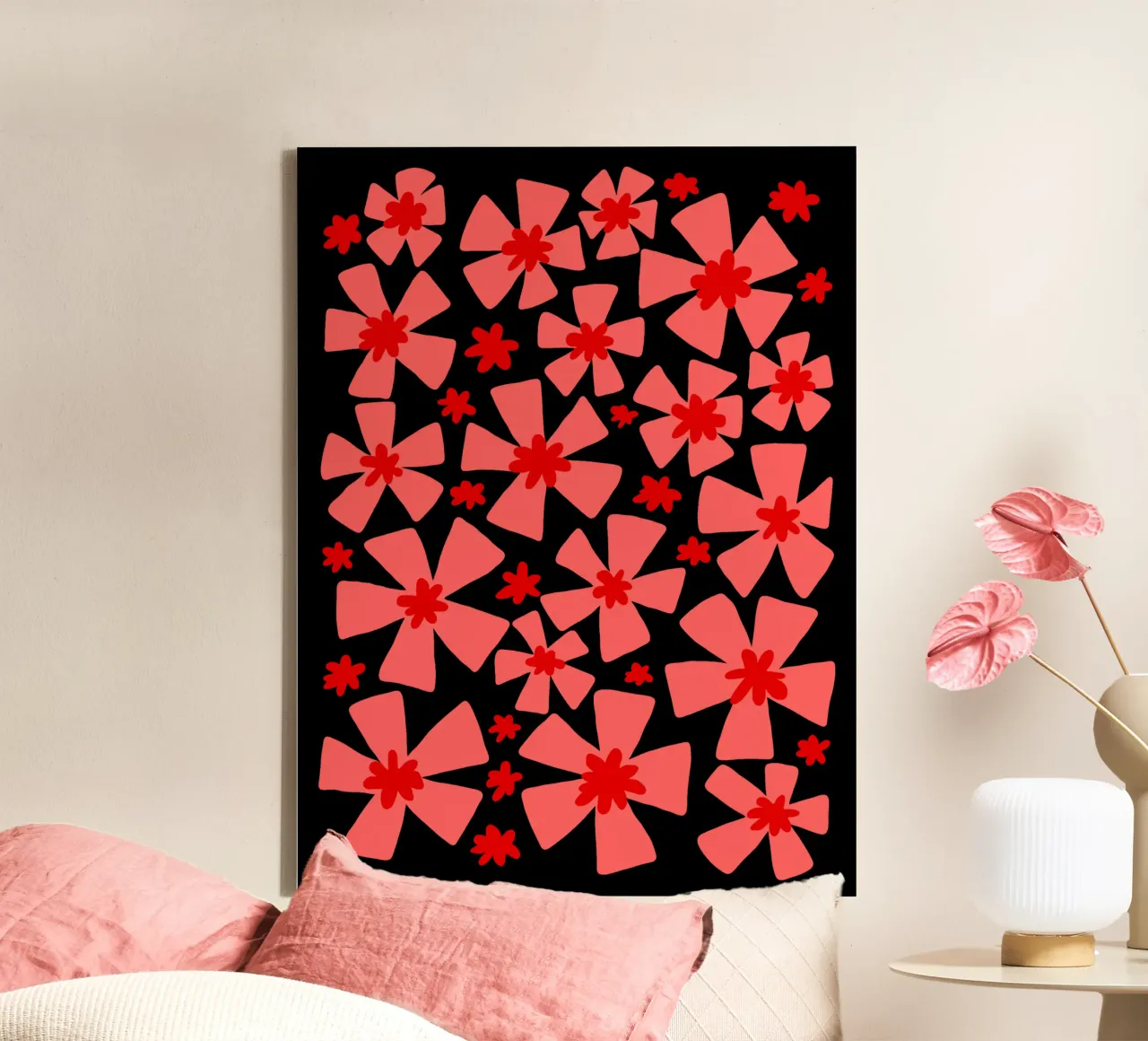 Valentine red and pink vibrant abstract flowers tela con Cornice a cassetta da TijanaArtStudio88