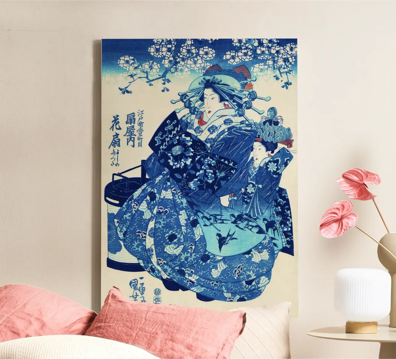Ogiya uchi Hanaogi di Utagawa Kuniyoshi tela con Cornice a cassetta da Venus Art