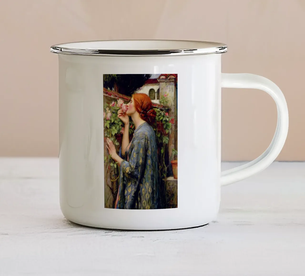 L'anima della rosa (1903) di John William Waterhouse tazza in smalto da Venus Art