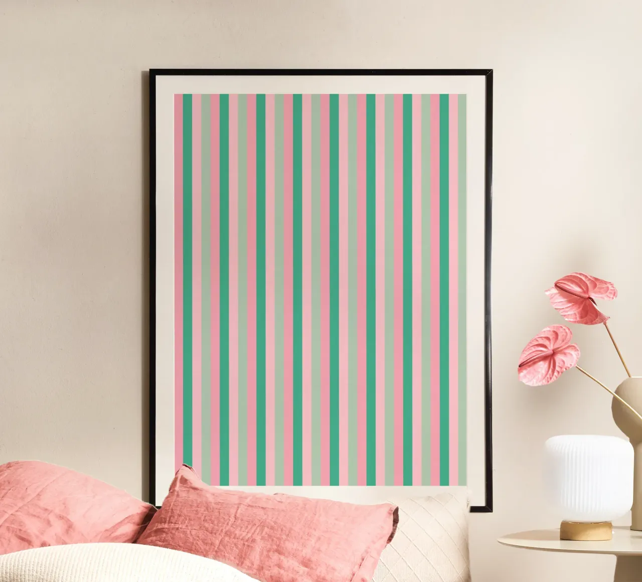 Strisce di caramelle verdi e rosa poster con telaio in plastica da SilverPegasus