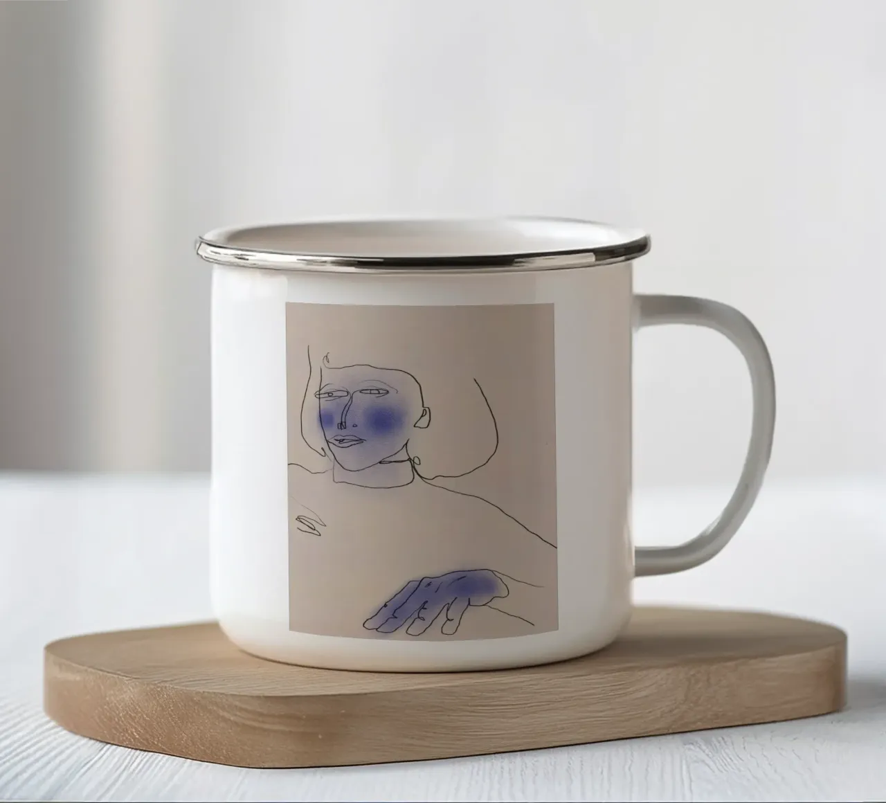 Ritratto a linee e pastelli tazza in smalto da Little Dean