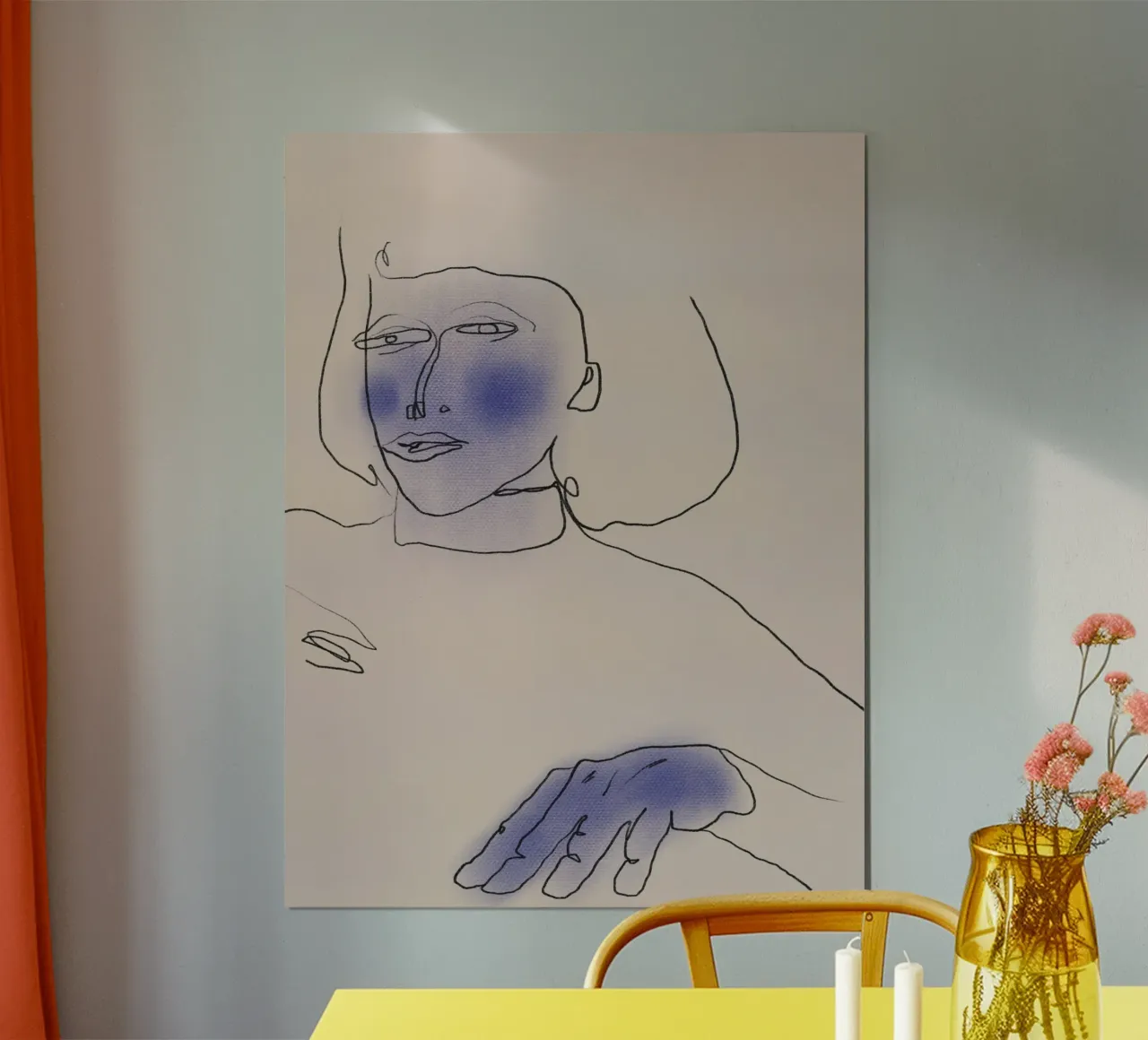 Ritratto a linee e pastelli poster con telaio in legno da Little Dean