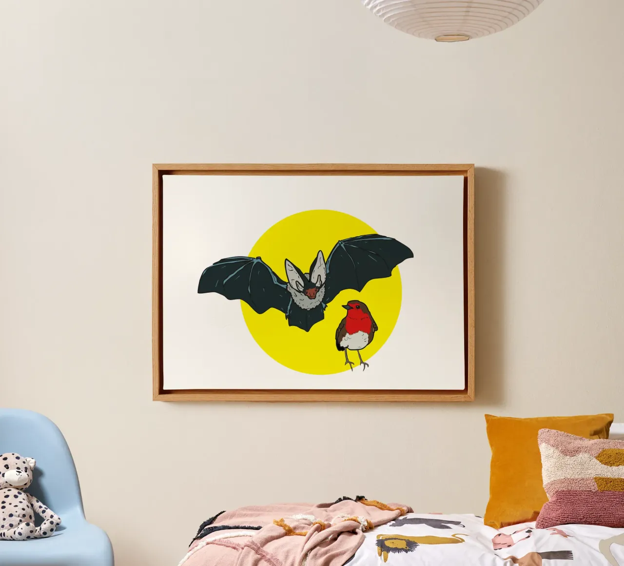 Flying Bat and a Robin tela con Cornice a cassetta da Melty Shirts