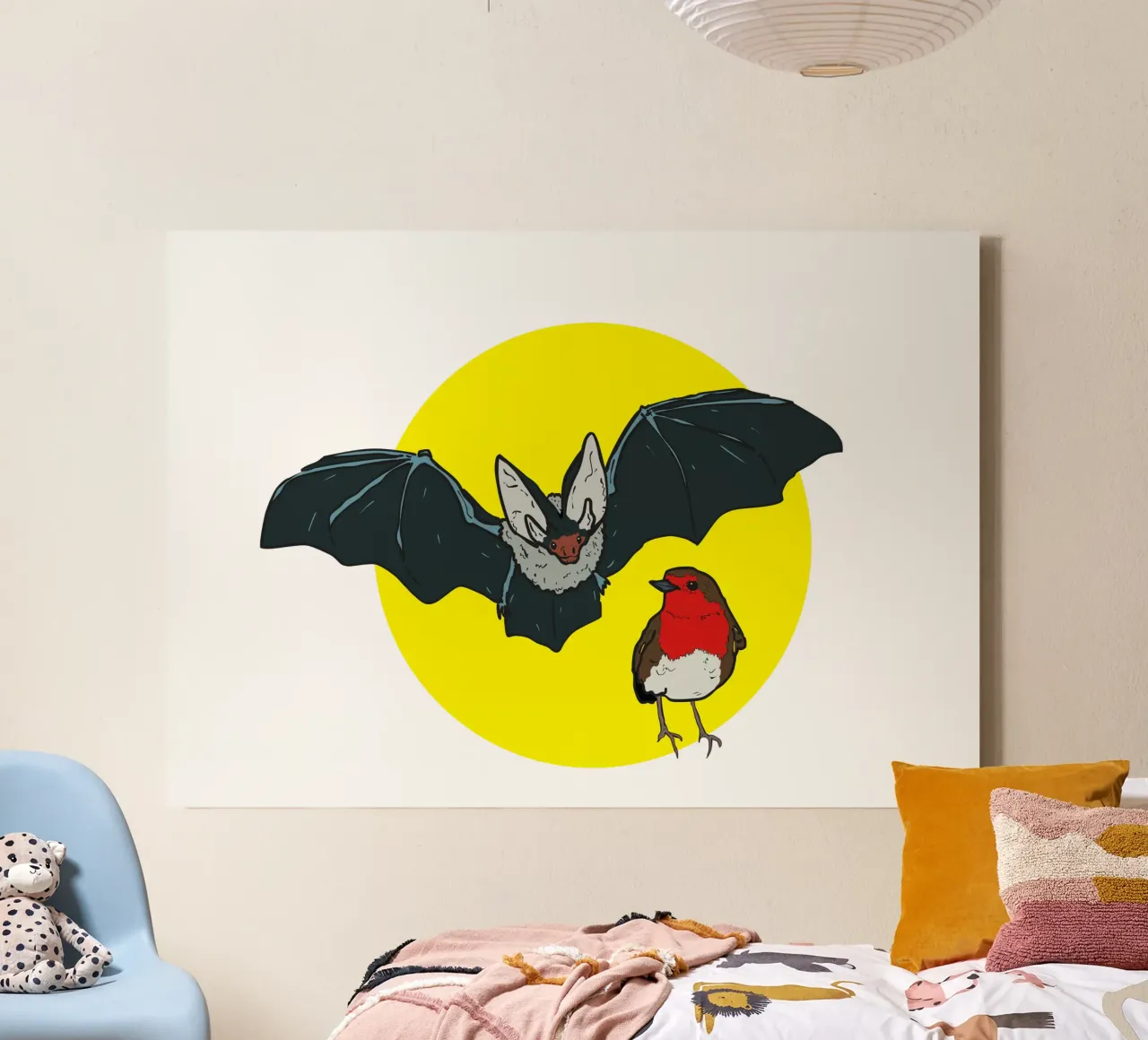 Flying Bat and a Robin tela con Cornice a cassetta da Melty Shirts