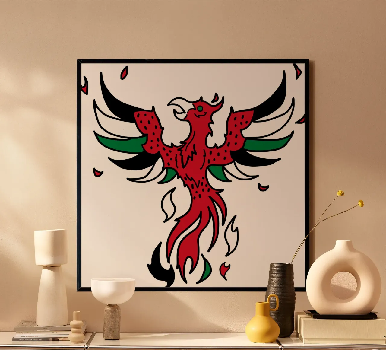 Watermelon Phoenix poster con telaio in alluminio da Melty Shirts