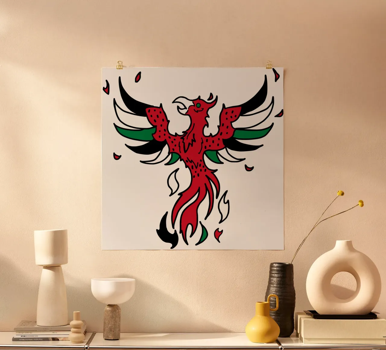 Watermelon Phoenix poster con telaio in alluminio da Melty Shirts