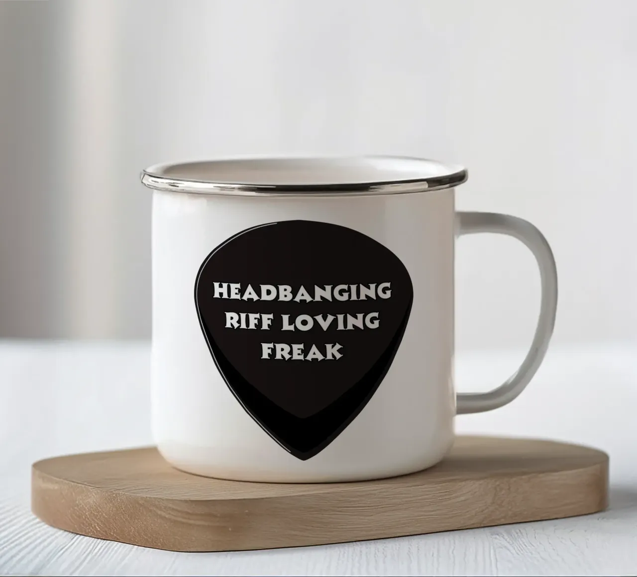 Headbanging, Riff Loving Freak tazza in smalto da Melty Shirts