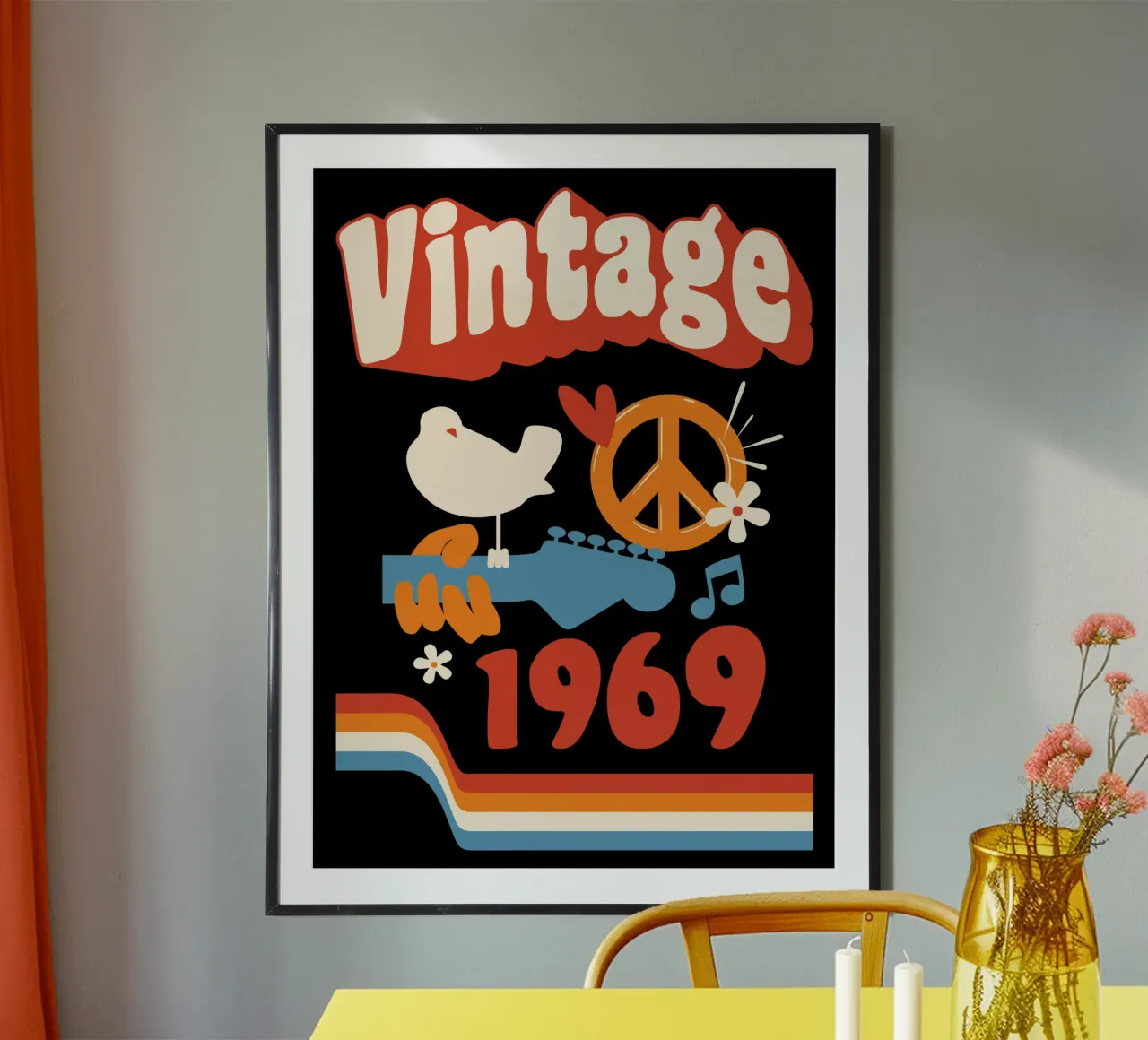 Annata 1969 poster con telaio in legno da Mariel Toigo