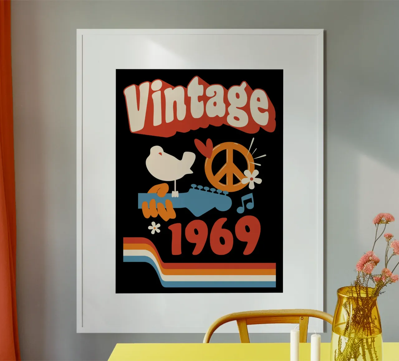 Annata 1969 poster con telaio in legno da Mariel Toigo