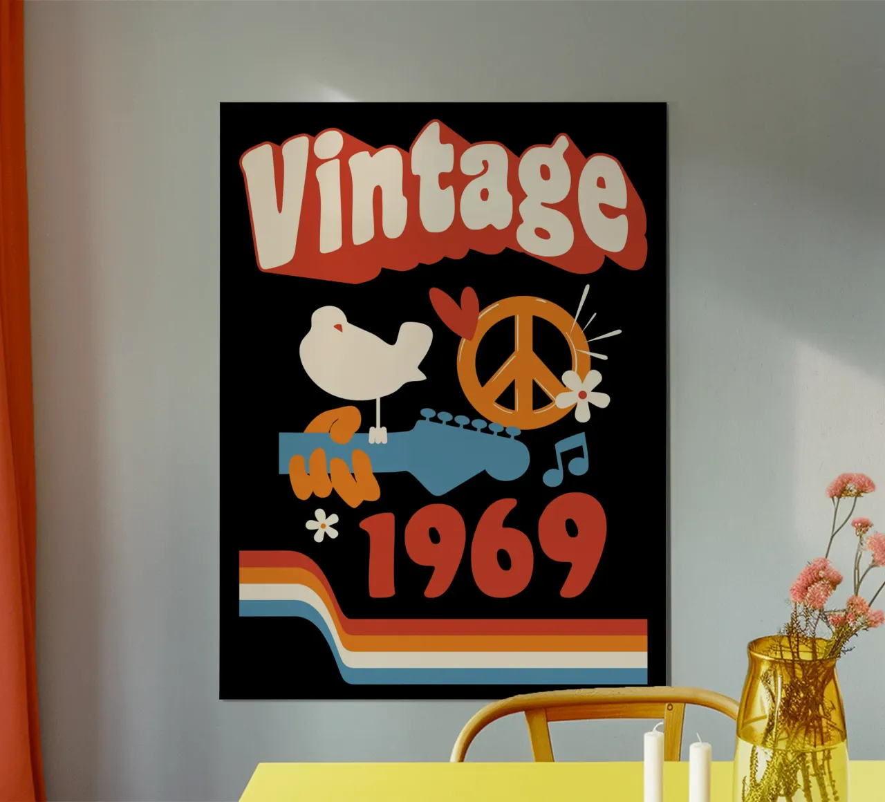 Annata 1969 poster con telaio in legno da Mariel Toigo