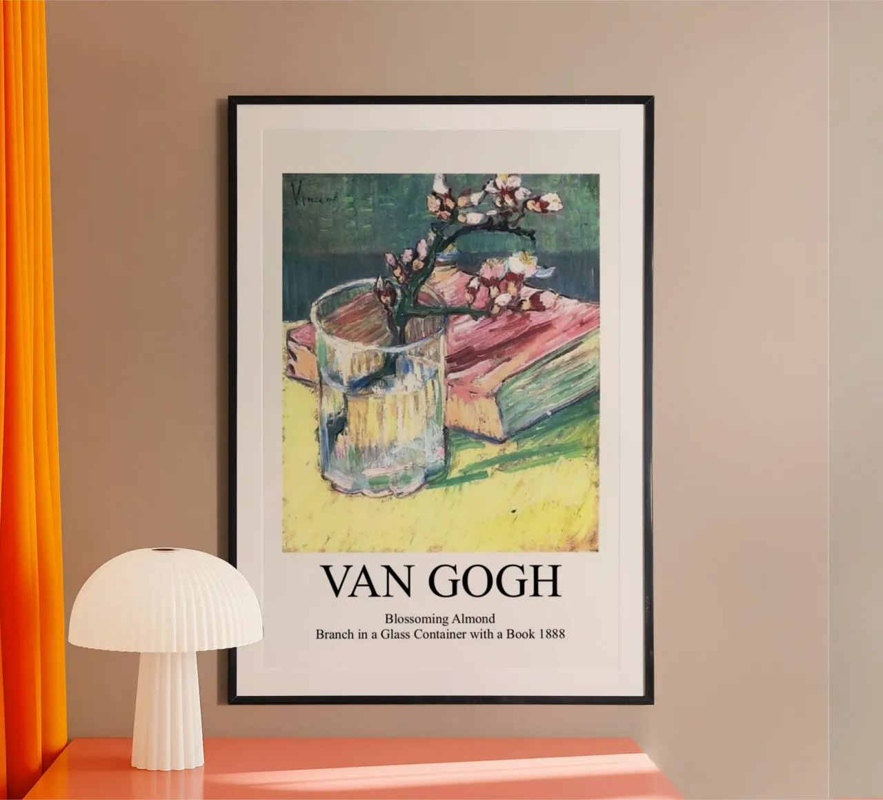 un ramito de flores de almendro en un vaso poster con marco de plástico de Piper Shop Oke
