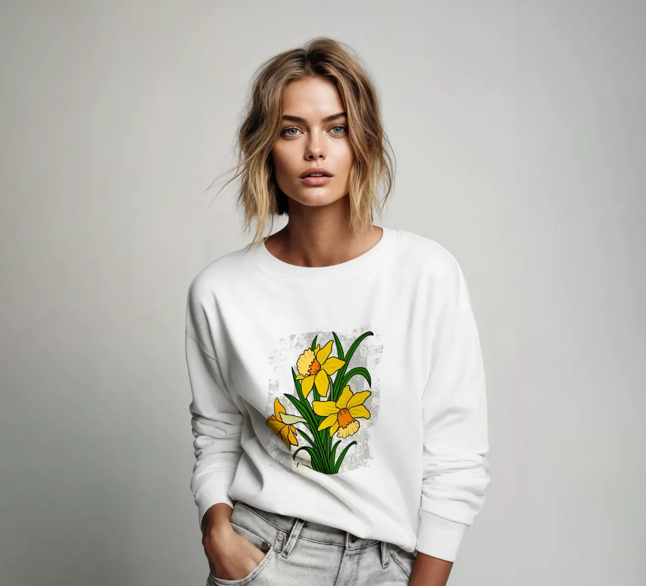 Daffodil flowers with white abstract background felpa da TijanaArtStudio88