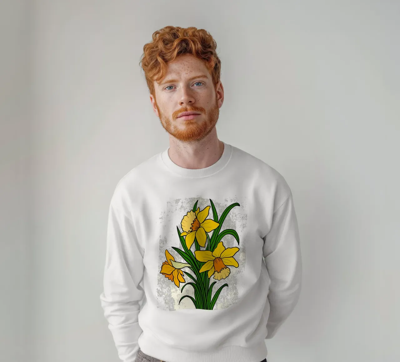 Daffodil flowers with white abstract background felpa da TijanaArtStudio88