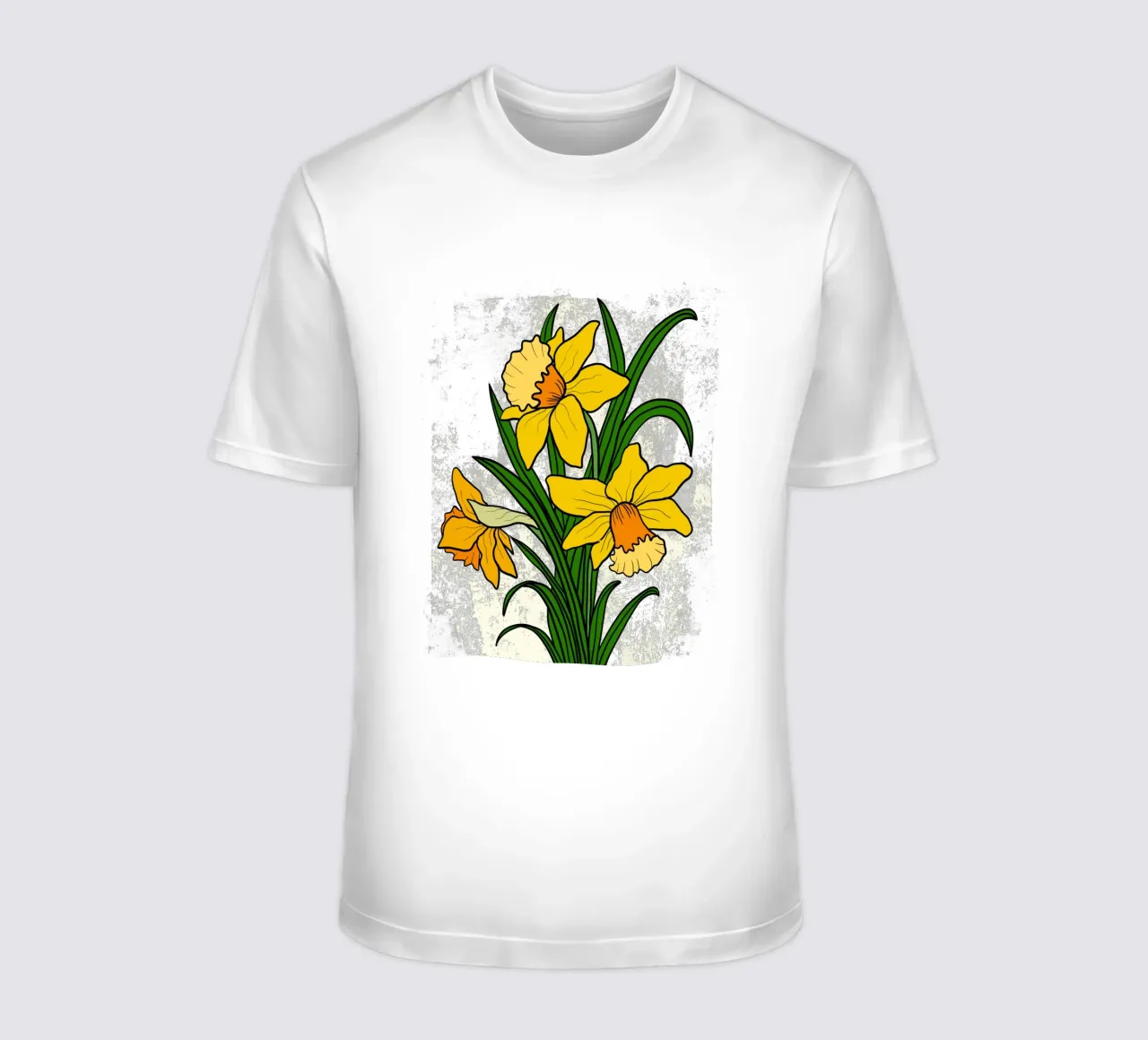 Daffodil flowers with white abstract background t-shirt da TijanaArtStudio88