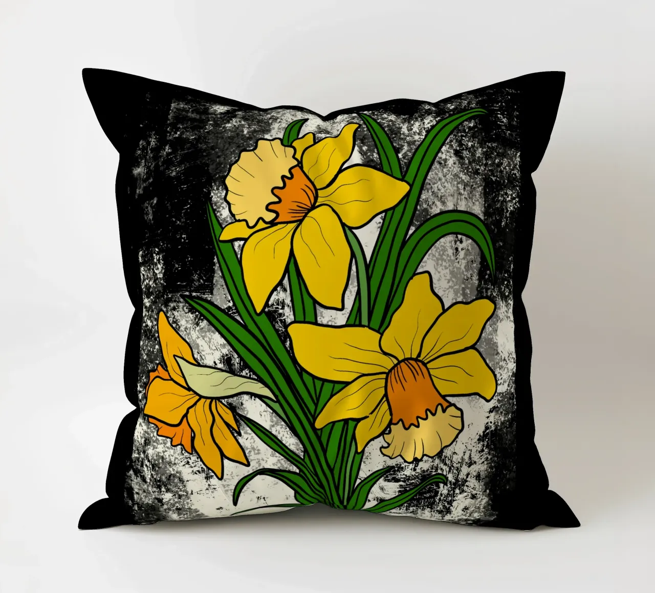 Daffodil flowers with white abstract background cuscino da TijanaArtStudio88