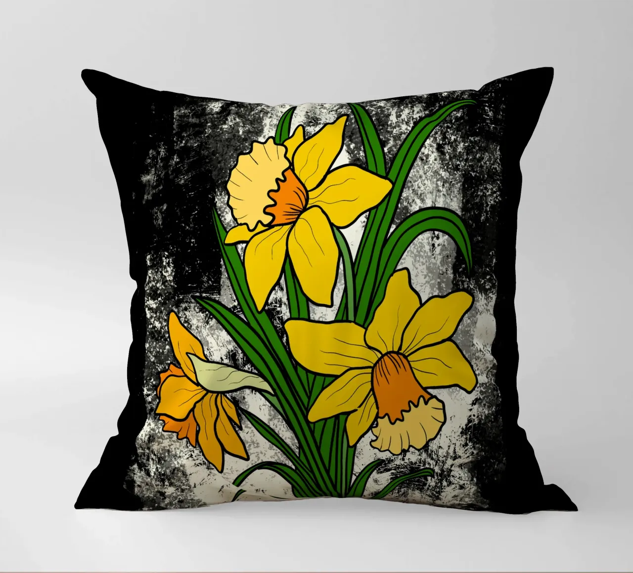 Daffodil flowers with white abstract background cuscino da TijanaArtStudio88