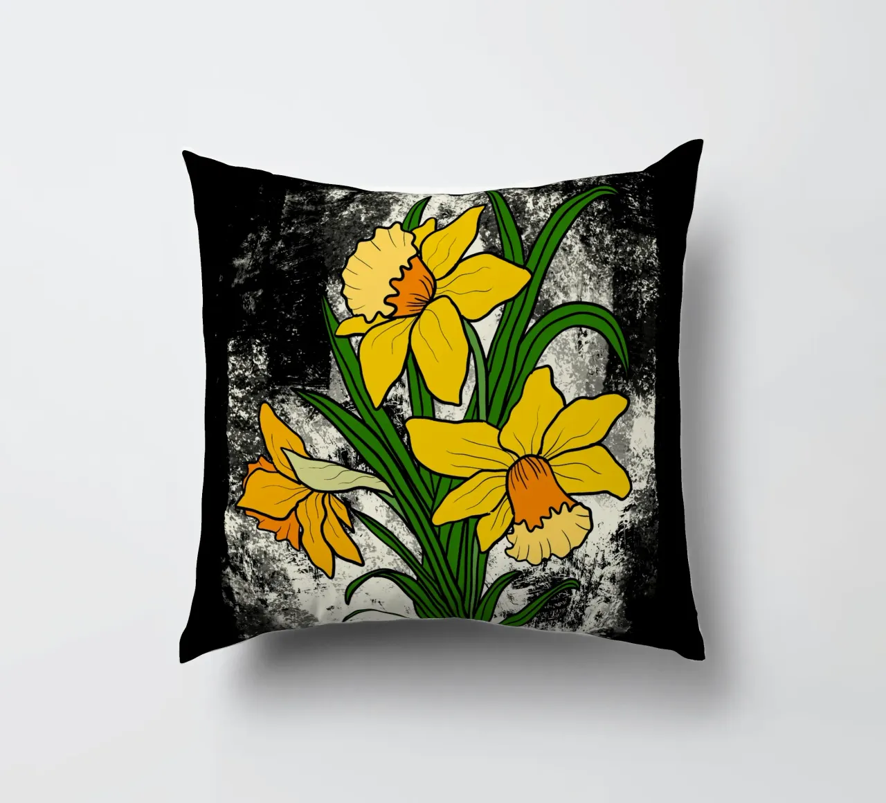 Daffodil flowers with white abstract background cuscino da TijanaArtStudio88