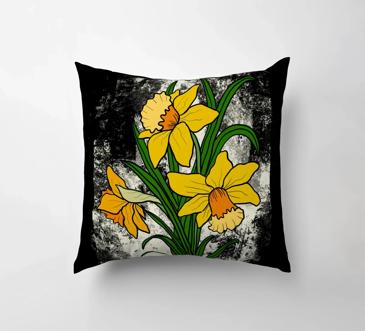 Daffodil flowers with white abstract background cuscino da TijanaArtStudio88