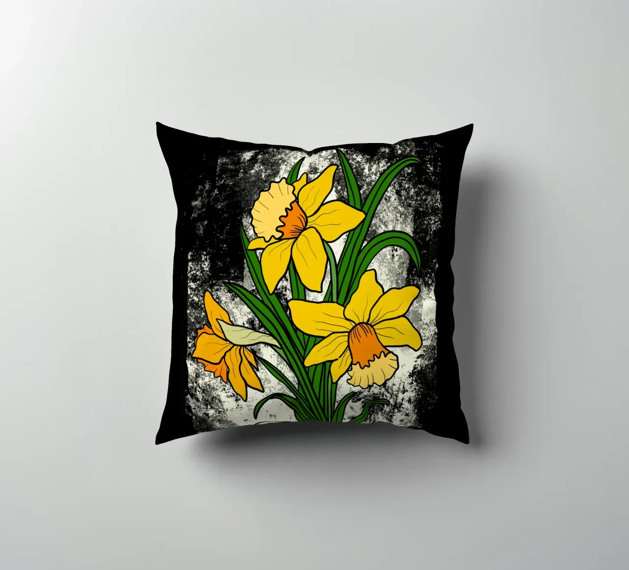 Daffodil flowers with white abstract background cuscino da TijanaArtStudio88