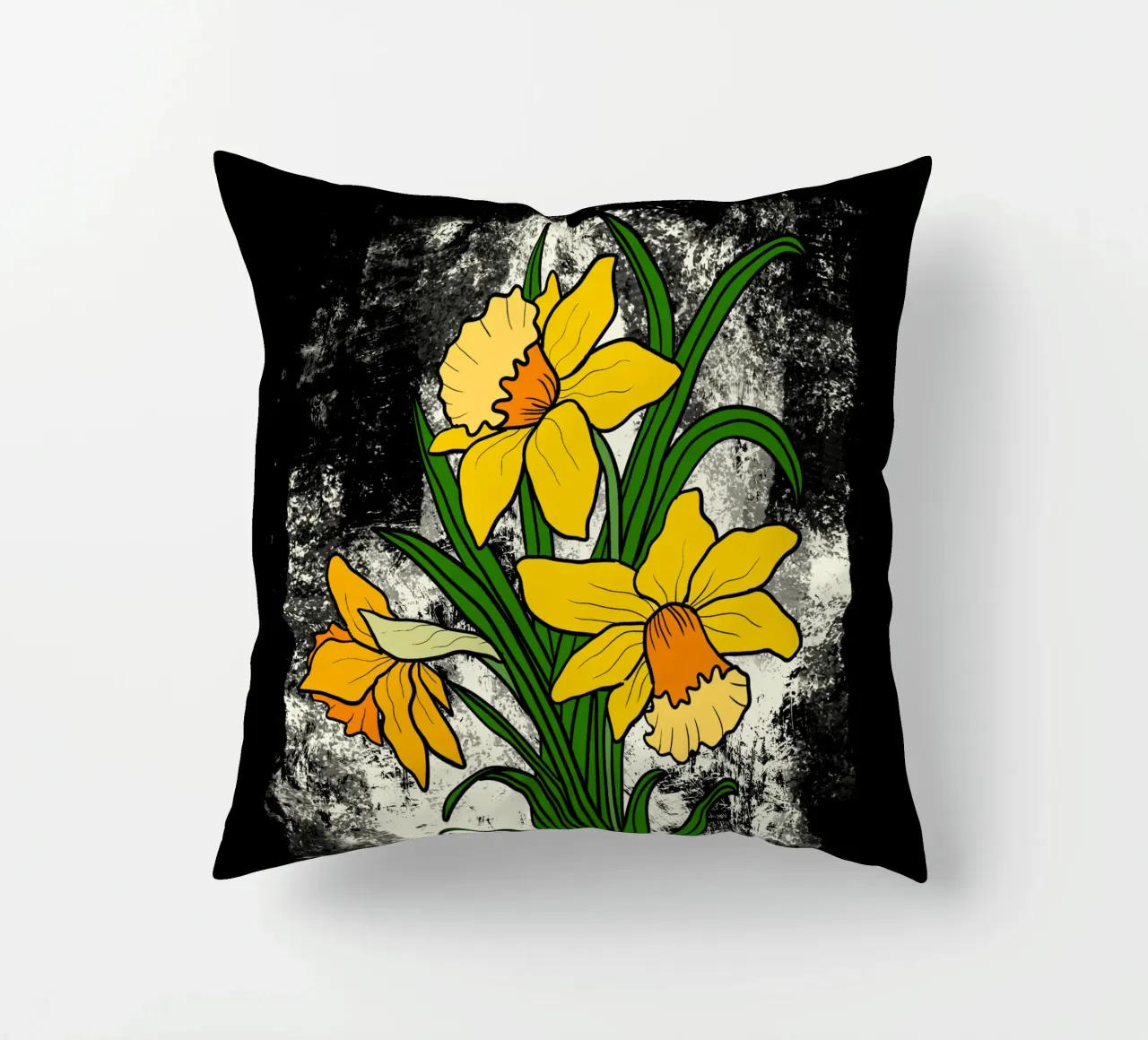 Daffodil flowers with white abstract background cuscino da TijanaArtStudio88