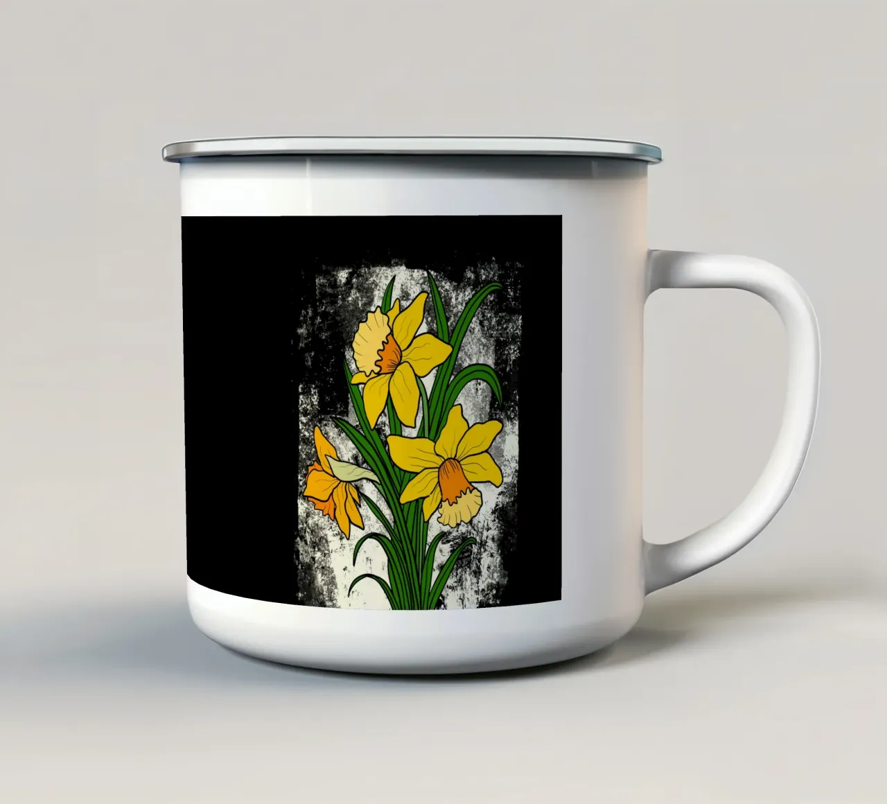 Daffodil flowers with white abstract background tazza in smalto da TijanaArtStudio88