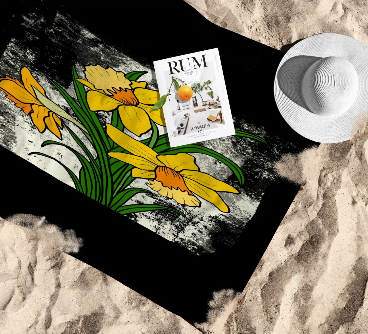 Daffodil flowers with white abstract background telo mare da TijanaArtStudio88