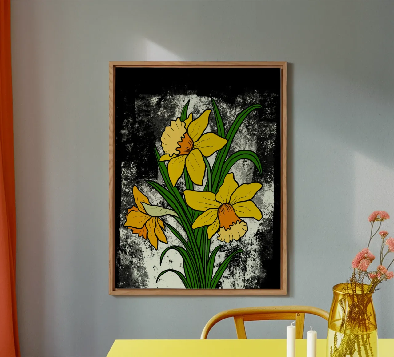 Daffodil flowers with white abstract background alluminio dibond da TijanaArtStudio88