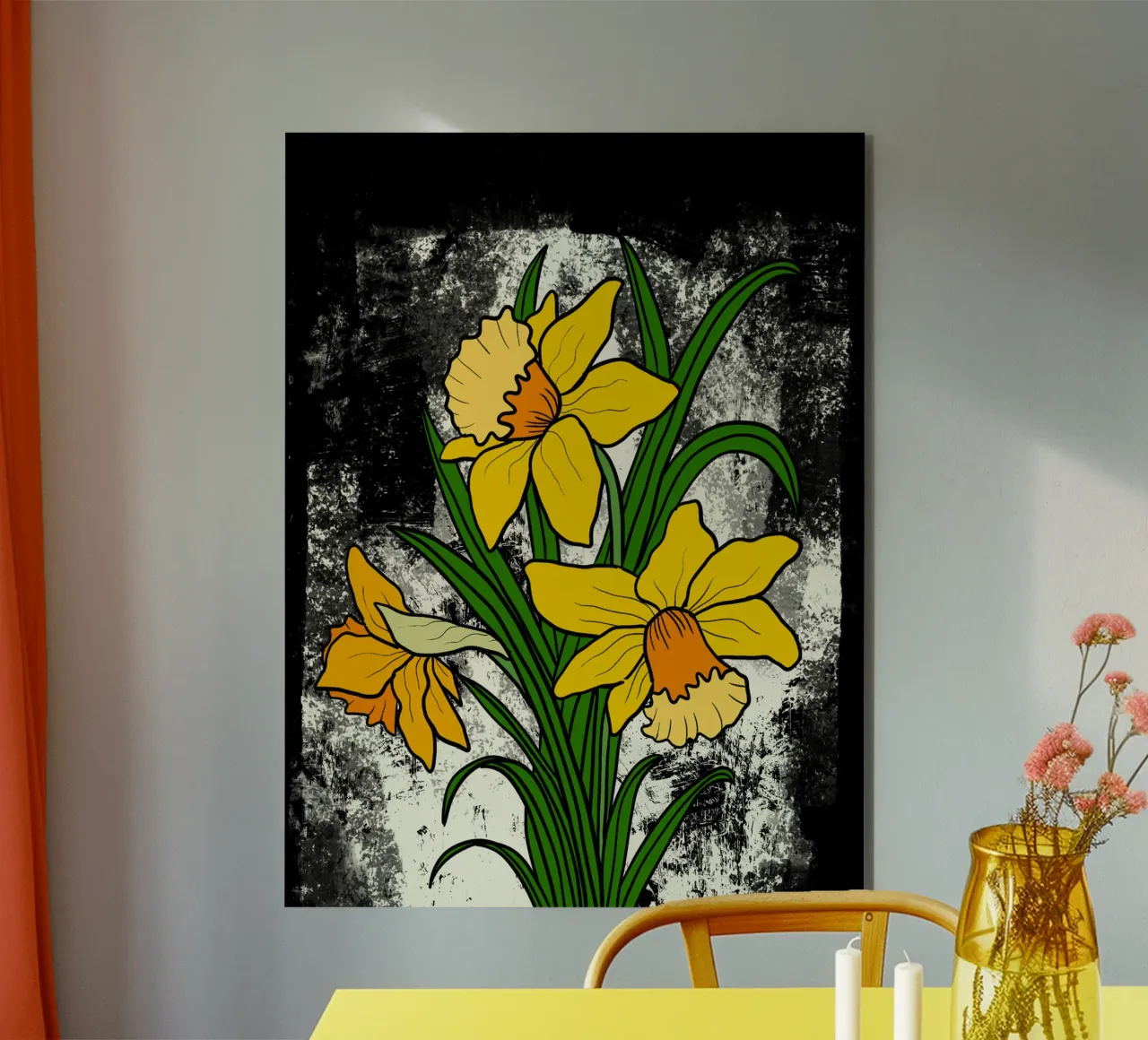 Daffodil flowers with white abstract background alluminio dibond da TijanaArtStudio88