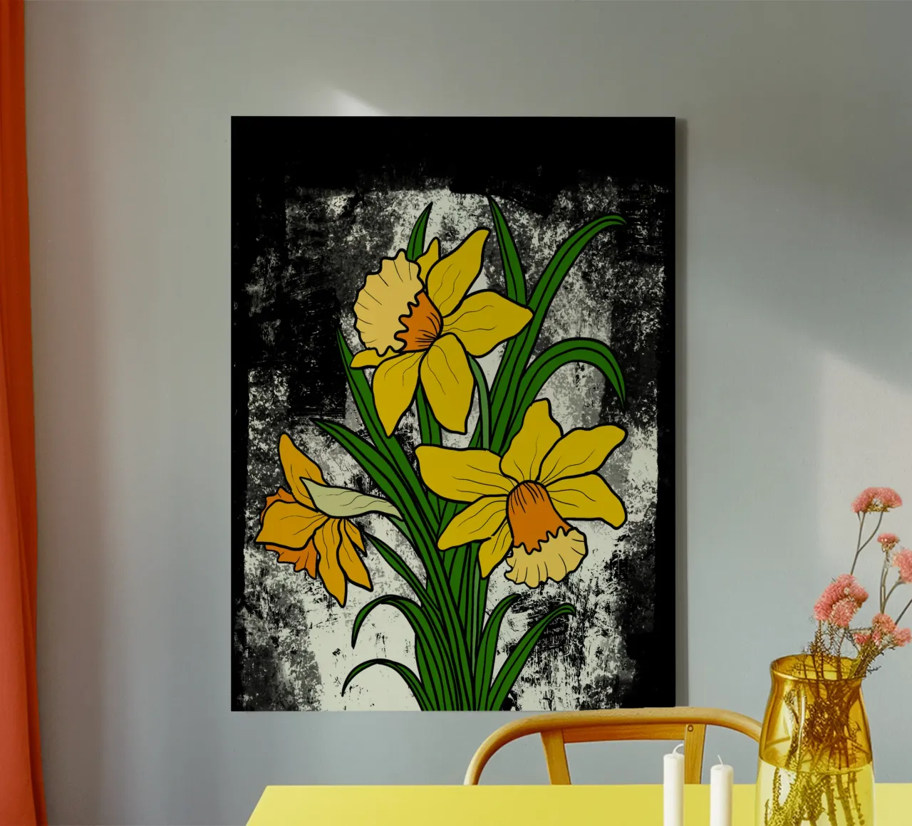 Daffodil flowers with white abstract background tela con Cornice a cassetta da TijanaArtStudio88