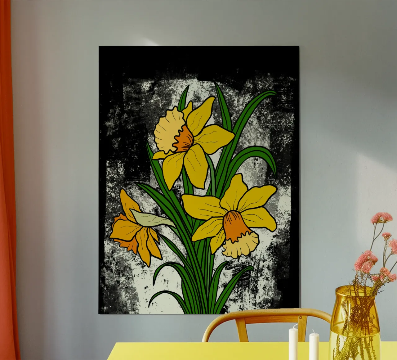 Daffodil flowers with white abstract background poster con telaio in legno da TijanaArtStudio88
