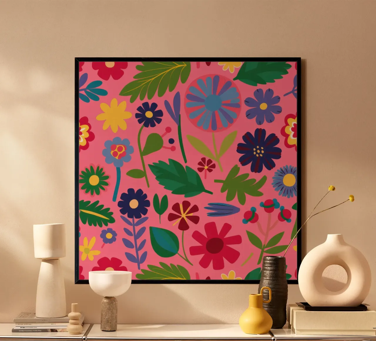 Modello di fiore gioioso poster con telaio in alluminio da Lyra Glaze