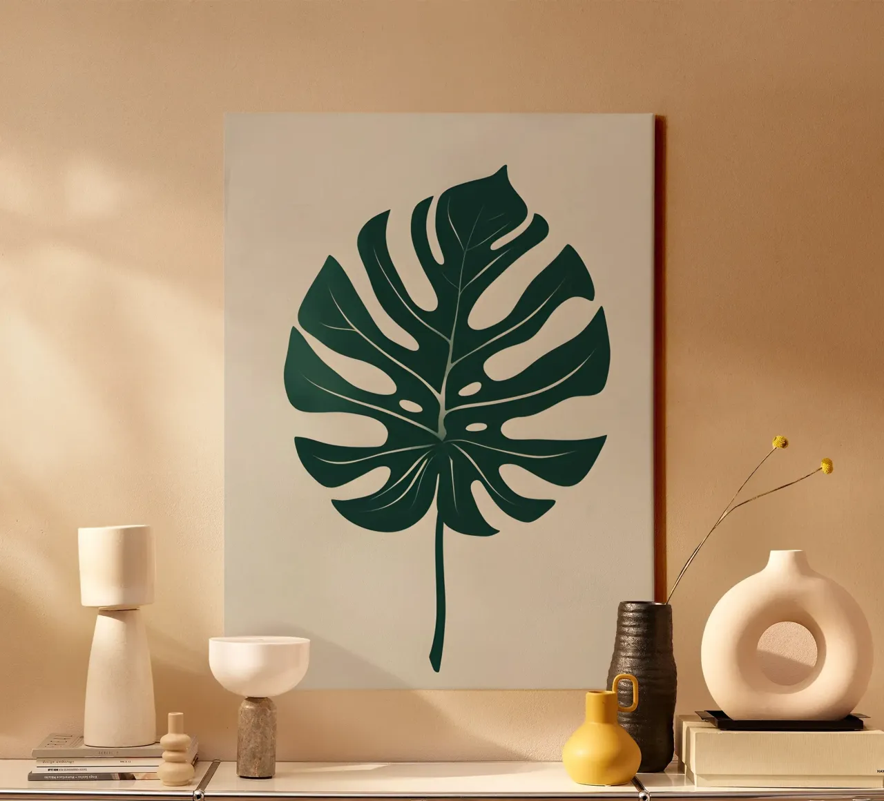 Monstera - Donkere tint canvas met Baklijst van The Green Room